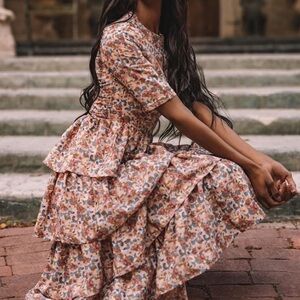 JessaKae Eiffel Dress Tiered Ruffle Floral Midi Maxi Sleeves Dress Size 3X